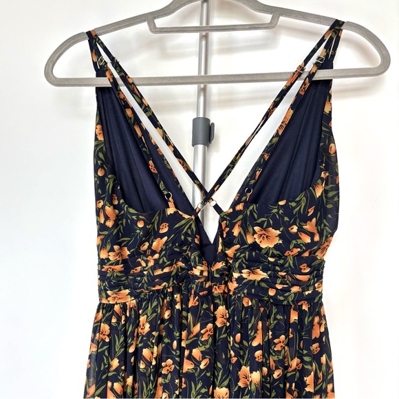 Lulu's Black Floral Maxi Dress Navy with Gold and Green Print - Picture 10 of 13
